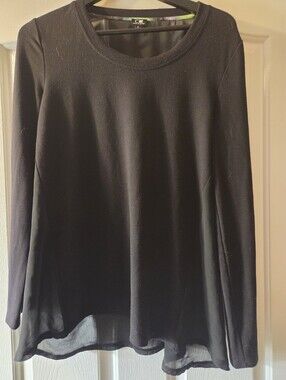 Cable & Gauge Black Mixed Media Long Sleeve Top, Size M